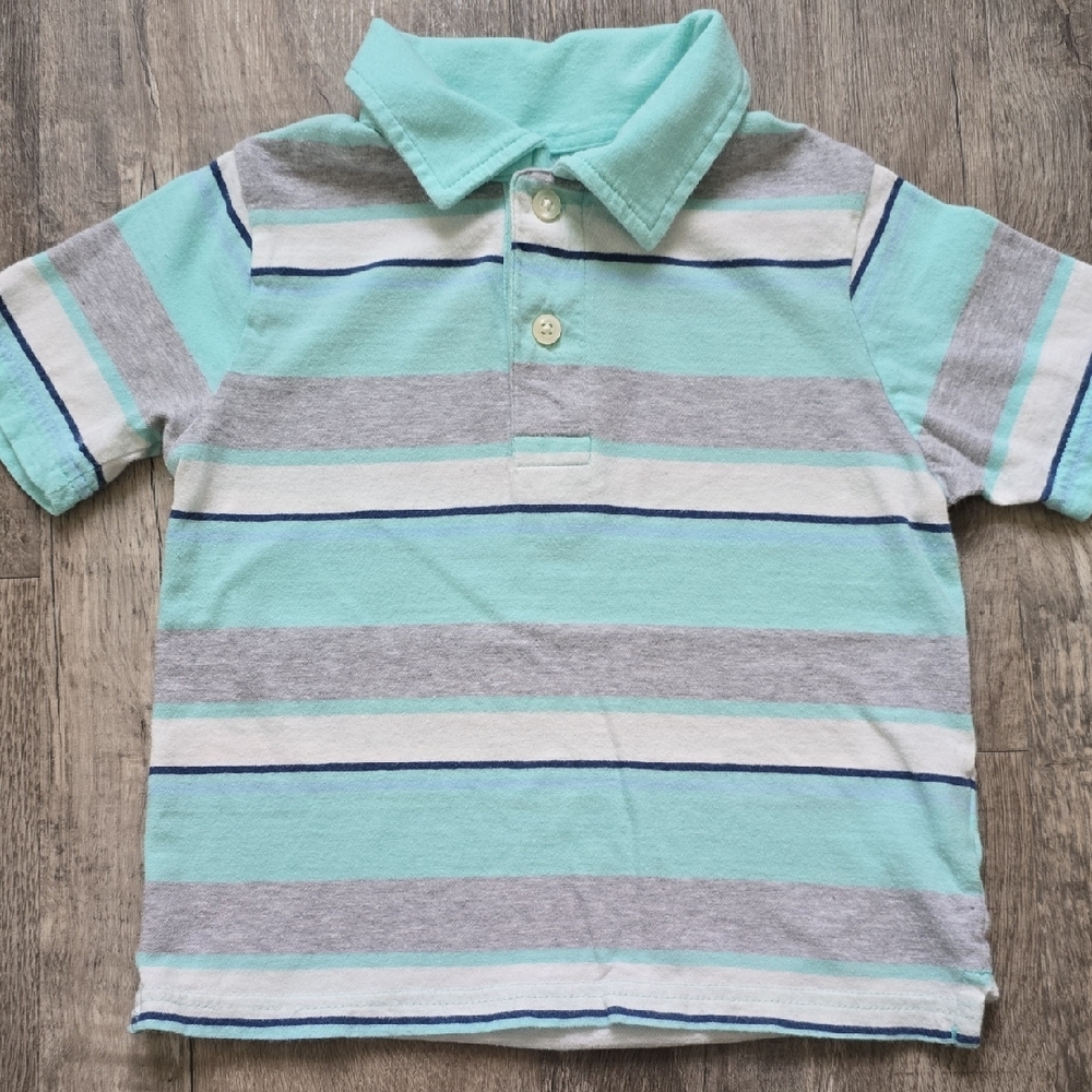 The Children's Place Mint and Gray Striped Polo 3T